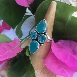 Blue Chalcedony Sterling Silver Gemstone Ring Size 8.5